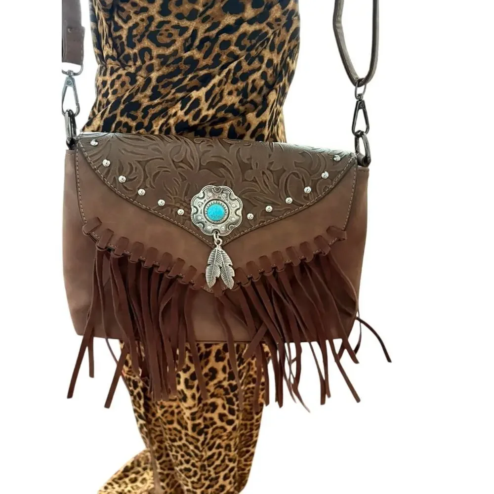 Women's‎ Lavawa Vegan Leather Fringe Bag Small Crossbody Western Boho Festival